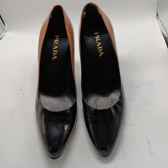 Authentic Prada Black & Tan Patent Classic High Heel Pumps - Picture 6 of 8